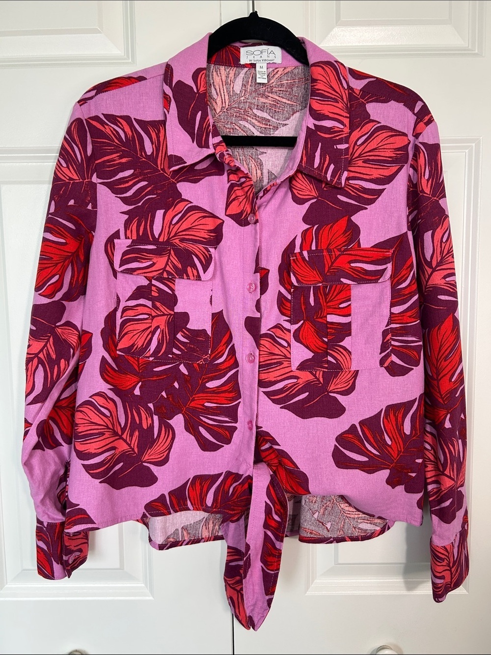 sofia by sofia vergara Pink Tropical Print Tie-Front Blouse - Picture 2 of 6